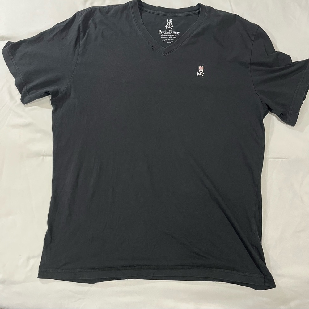Psycho Bunny Mens XL Sz 7 PIMA Cotton Short Sleeve Athletic V Neck Flawed Black